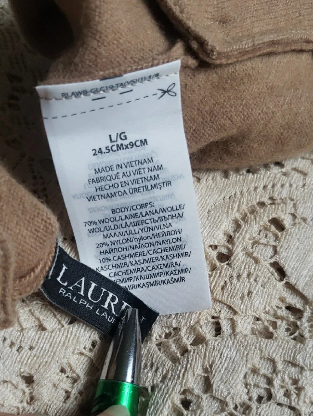 Ralph Lauren Taupe Wool-Blend Button Cuff Gloves
